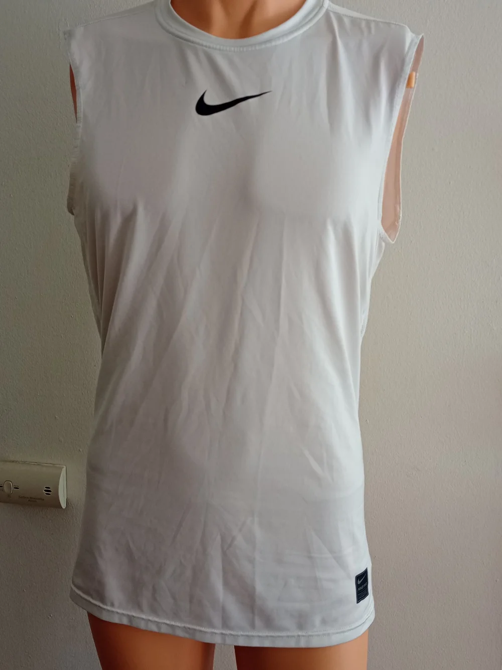 Nike White Athletic Tank Top with Black Swoosh